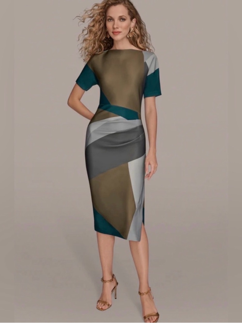 New DONNA KARAN color block midi sheath dress